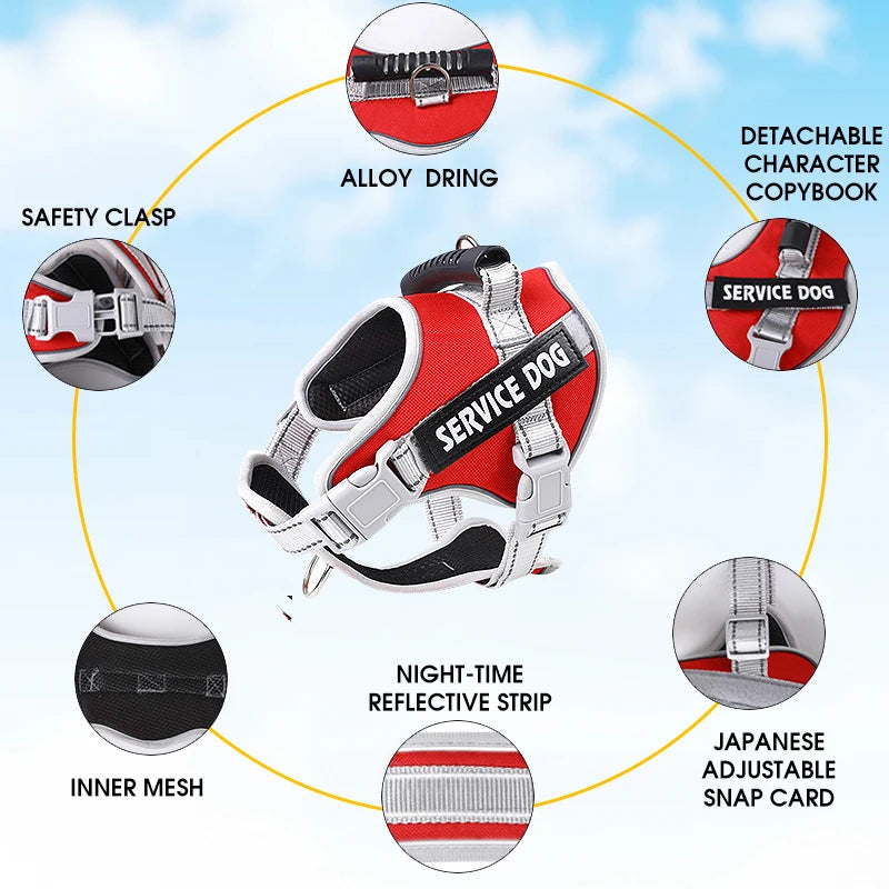 Service Dog Vest Harness No Pull Dog Hook Suitable Large Dog Vest Dog Walking Rope Control Dog Strap Accessories Prevent Loss
