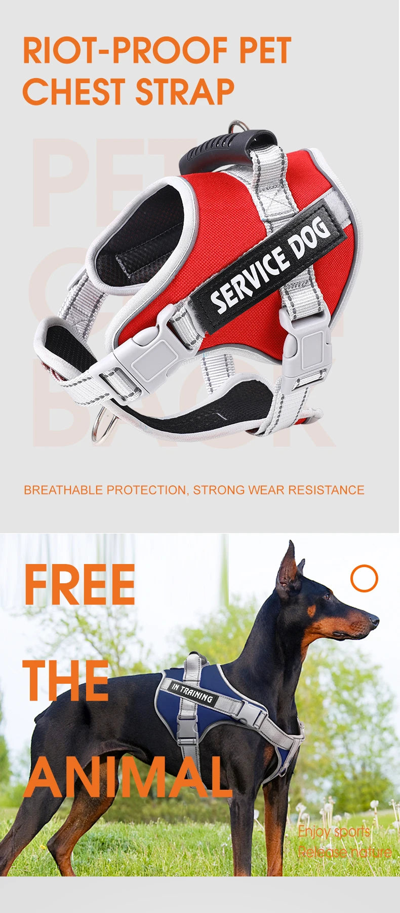 Service Dog Vest Harness No Pull Dog Hook Suitable Large Dog Vest Dog Walking Rope Control Dog Strap Accessories Prevent Loss