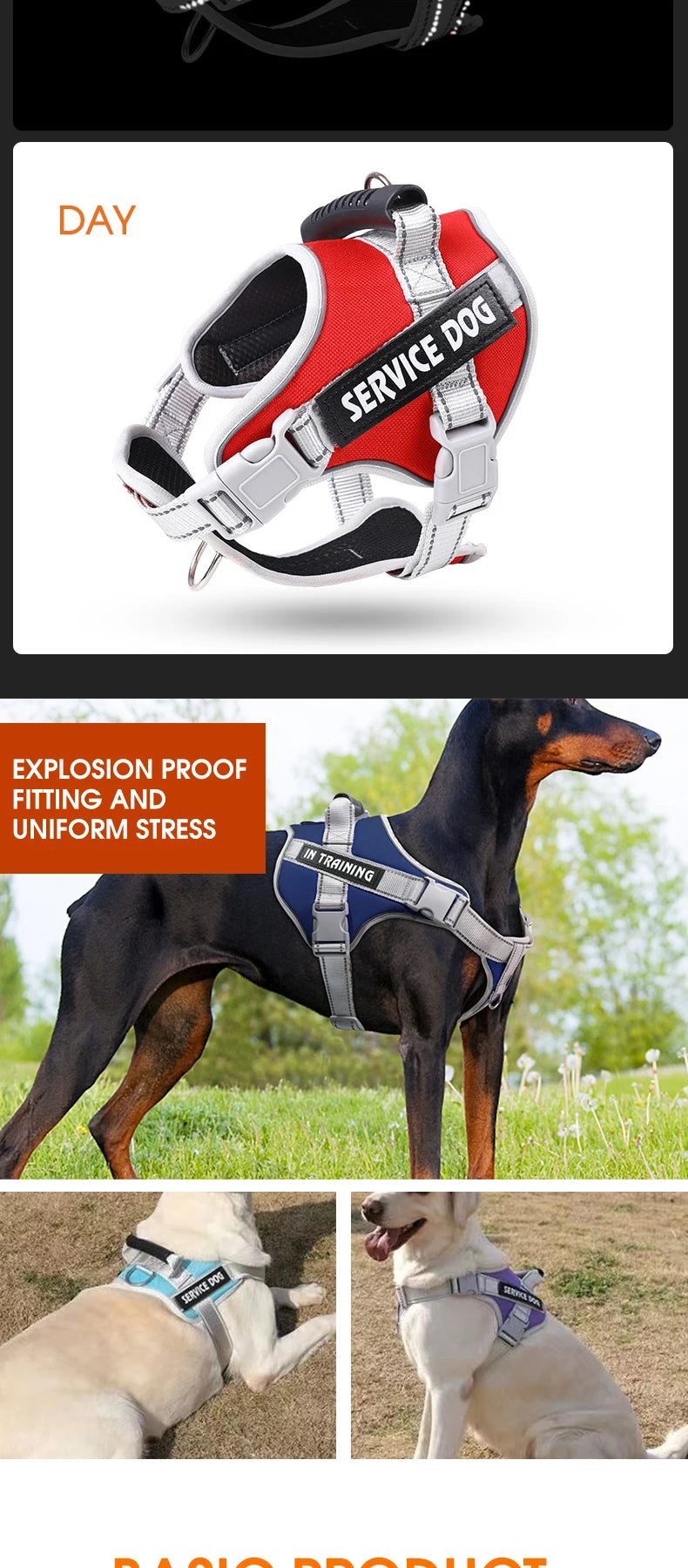 Service Dog Vest Harness No Pull Dog Hook Suitable Large Dog Vest Dog Walking Rope Control Dog Strap Accessories Prevent Loss