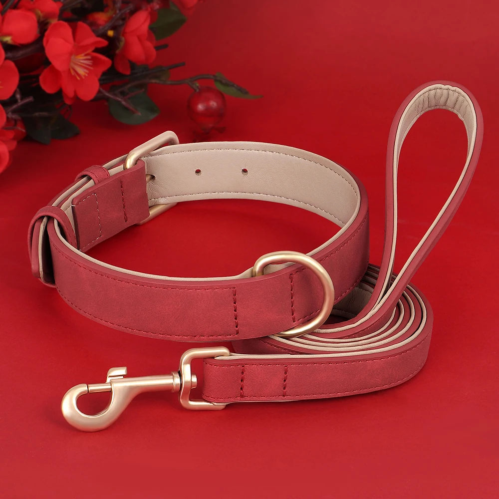 Soft Padded Dog Collar Leash Set PU Leather Pet Dog Collars Necklace With Walking Lead Rope Adjustable For Small Medium Dogs Pug