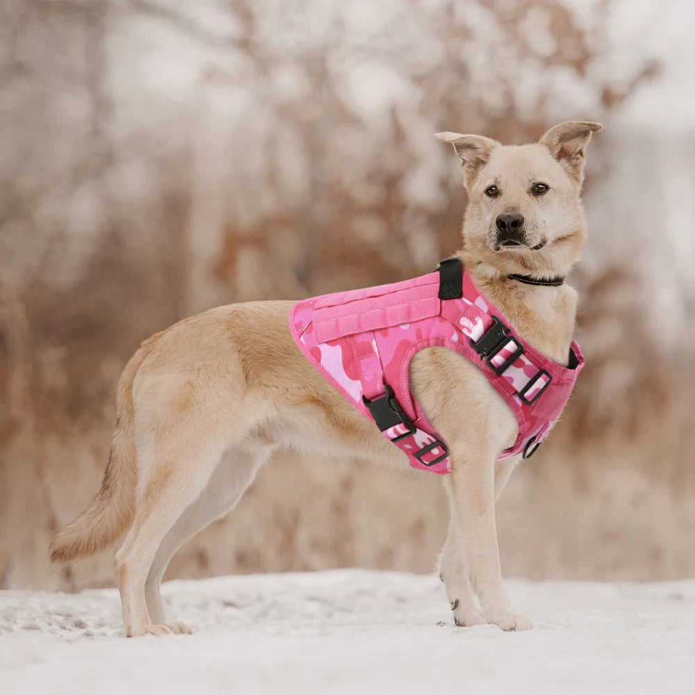 Military Pink Camouflage Dog Harness For Large Medium Dogs Harnesses Leash Adjustable Pet German Shepherd Tactical Training Vest