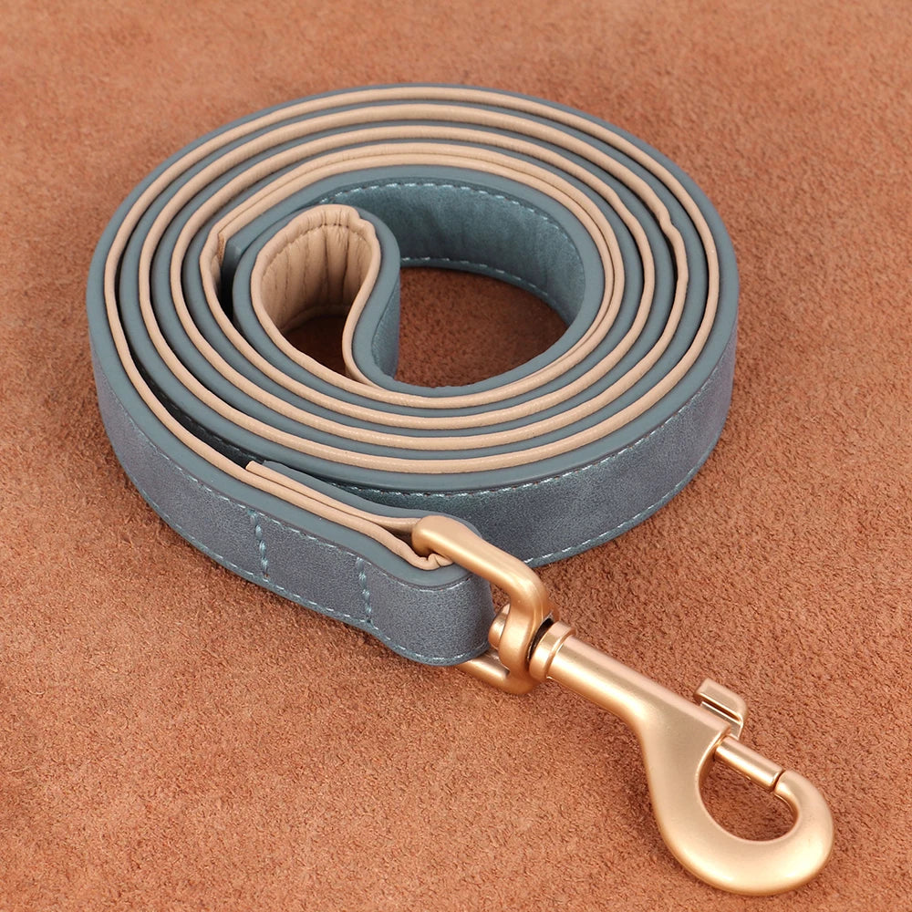 Soft Padded Dog Collar Leash Set PU Leather Pet Dog Collars Necklace With Walking Lead Rope Adjustable For Small Medium Dogs Pug