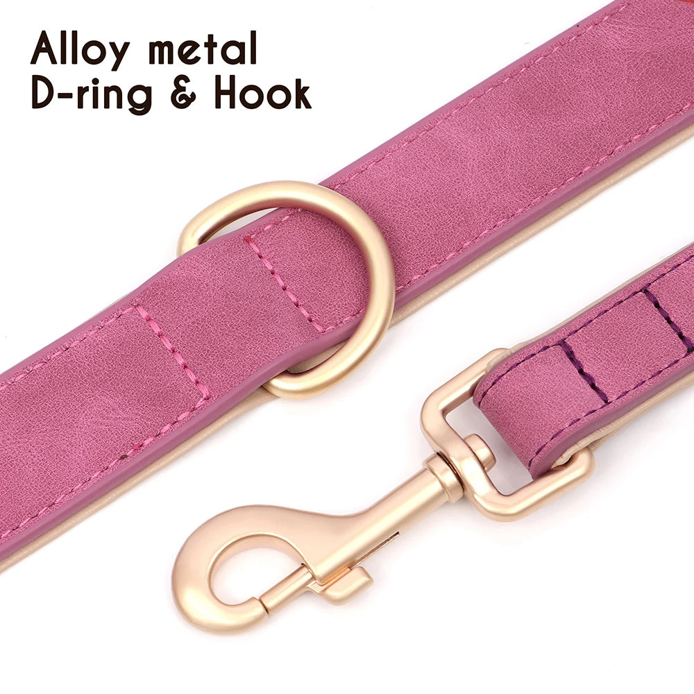 Soft Padded Dog Collar Leash Set PU Leather Pet Dog Collars Necklace With Walking Lead Rope Adjustable For Small Medium Dogs Pug