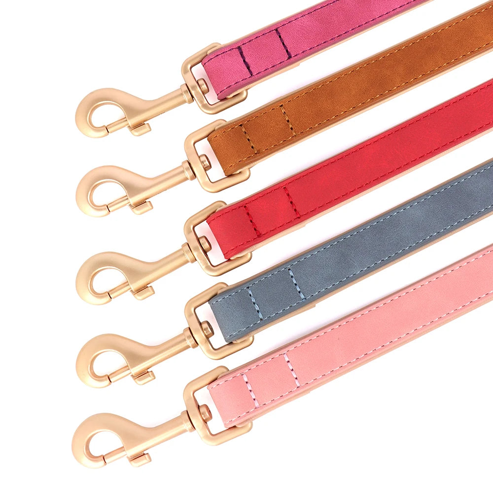 Soft Padded Dog Collar Leash Set PU Leather Pet Dog Collars Necklace With Walking Lead Rope Adjustable For Small Medium Dogs Pug