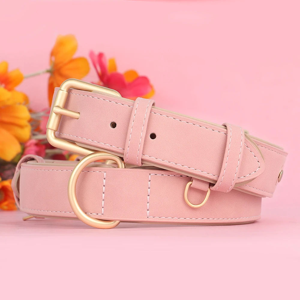 Soft Padded Dog Collar Leash Set PU Leather Pet Dog Collars Necklace With Walking Lead Rope Adjustable For Small Medium Dogs Pug