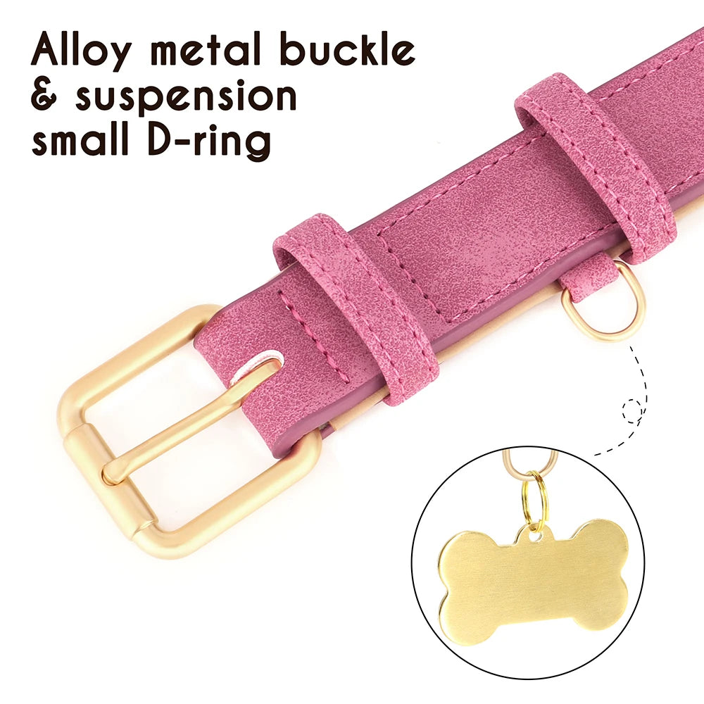 Soft Padded Dog Collar Leash Set PU Leather Pet Dog Collars Necklace With Walking Lead Rope Adjustable For Small Medium Dogs Pug