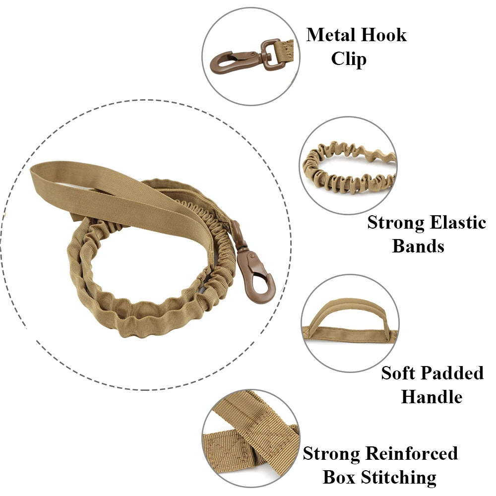 Military Dog Leashes Adjustable Leash Quick Release Elastic Rope With 2 Control Handle For Medium and Small Dogs Accessories