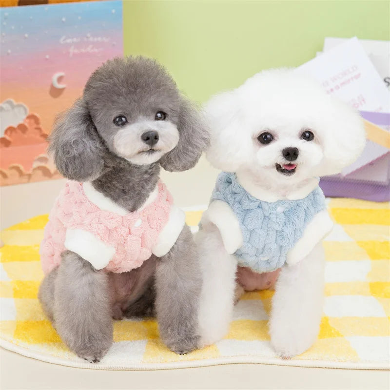 Winter Cat Dog Clothes with Buckle Sweet Bear Print Pet Plush Sweater for Small Dogs Pomeranian Chihuahua Puppy Button Jacket