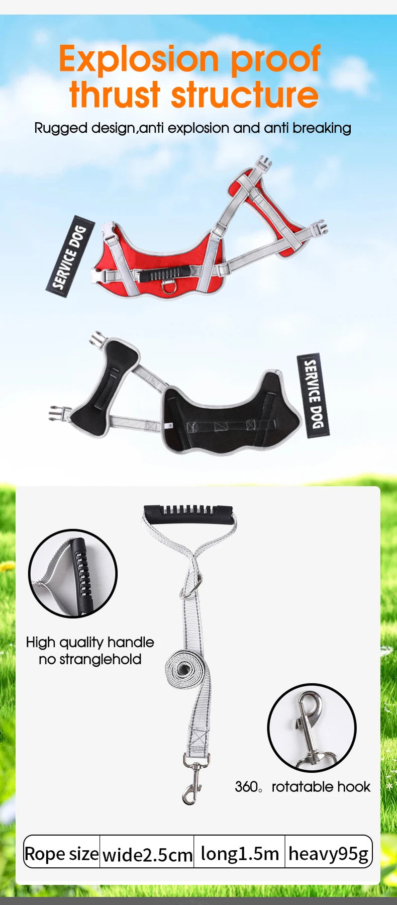 Service Dog Vest Harness No Pull Dog Hook Suitable Large Dog Vest Dog Walking Rope Control Dog Strap Accessories Prevent Loss