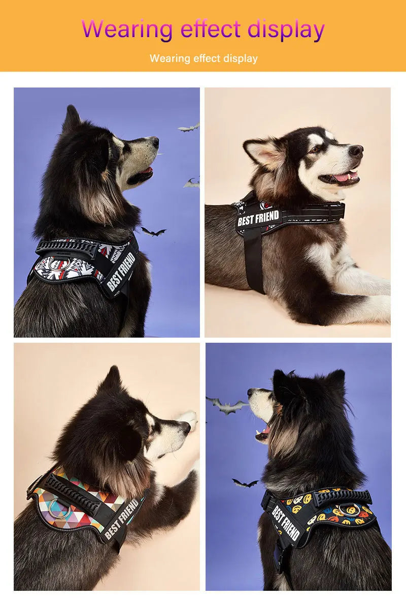New Dog Harness High Quality Nylon Adjustable Custom ID Dog Name Small Large Dog Vest Harness Halloween Dog Supplies