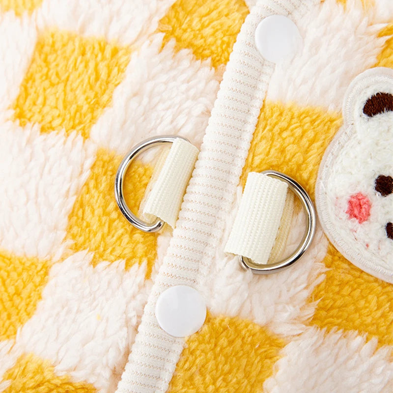 Winter Cat Dog Clothes with Buckle Sweet Bear Print Pet Plush Sweater for Small Dogs Pomeranian Chihuahua Puppy Button Jacket