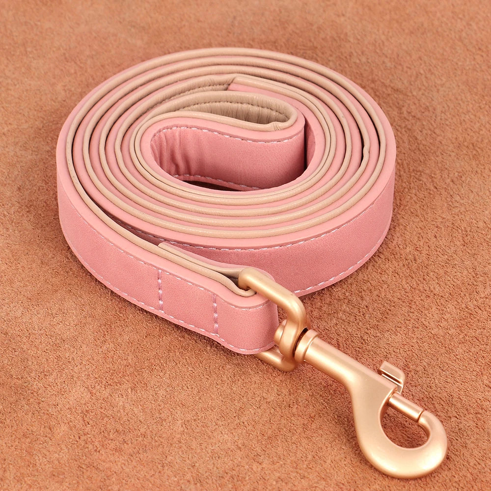 Soft Padded Dog Collar Leash Set PU Leather Pet Dog Collars Necklace With Walking Lead Rope Adjustable For Small Medium Dogs Pug