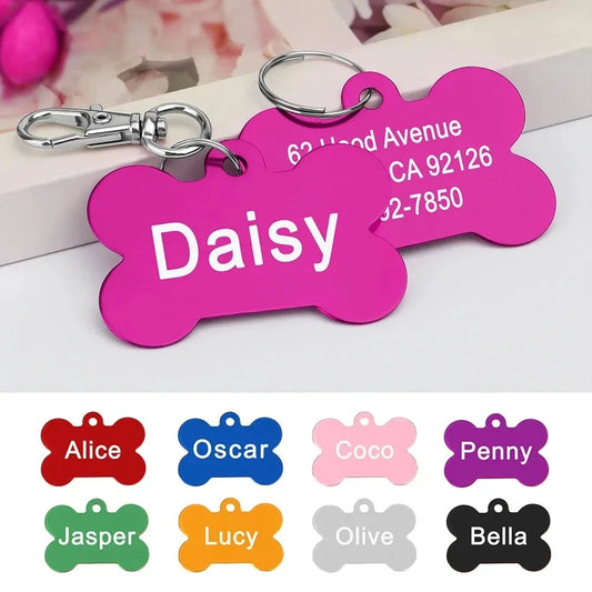 1pc Personalized Dog Cat Name Tags Bone Shaped Pet ID Tag Anti-lost Engraving Collar Pendant Bone for Small Medium Large Pet
