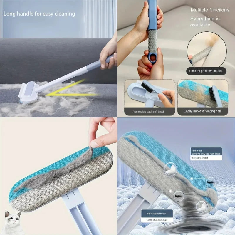 Durable Nylon Bristle Pet Hair Remover Brush with Long Handle for Effective Shedding Control in Dogs and Cats