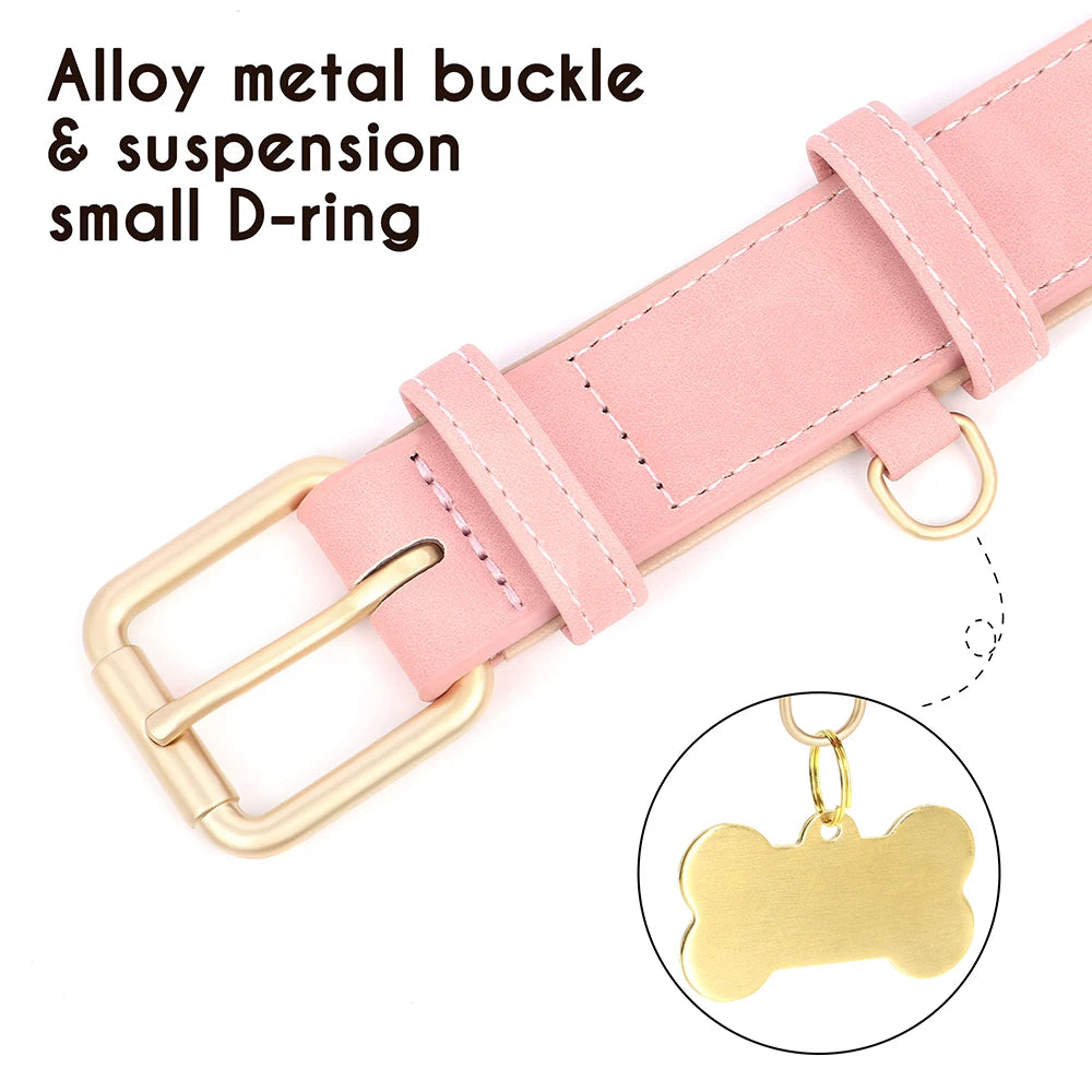 Soft Padded Dog Collar Leash Set PU Leather Pet Dog Collars Necklace With Walking Lead Rope Adjustable For Small Medium Dogs Pug