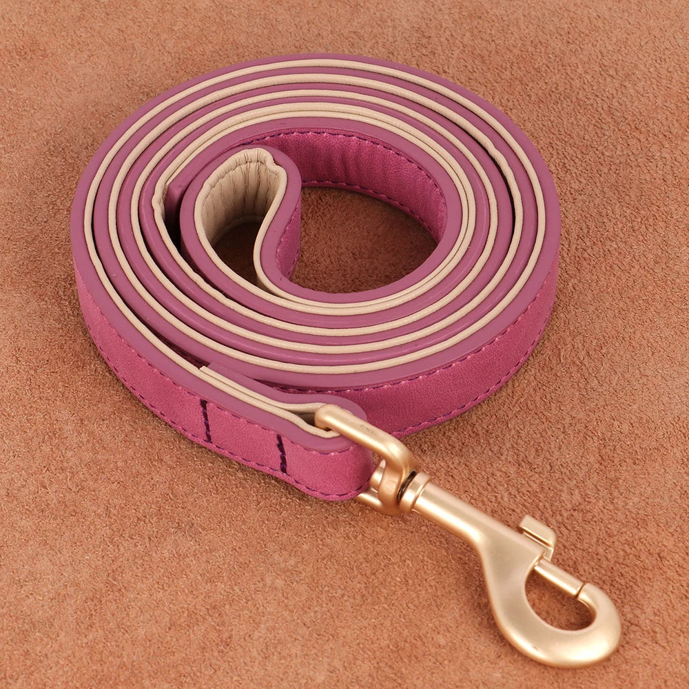 Soft Padded Dog Collar Leash Set PU Leather Pet Dog Collars Necklace With Walking Lead Rope Adjustable For Small Medium Dogs Pug