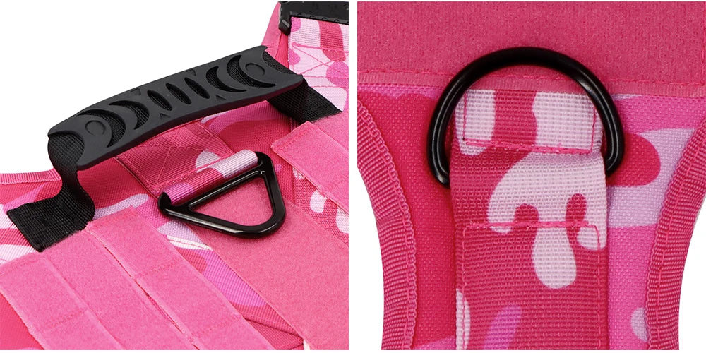 Military Pink Camouflage Dog Harness For Large Medium Dogs Harnesses Leash Adjustable Pet German Shepherd Tactical Training Vest