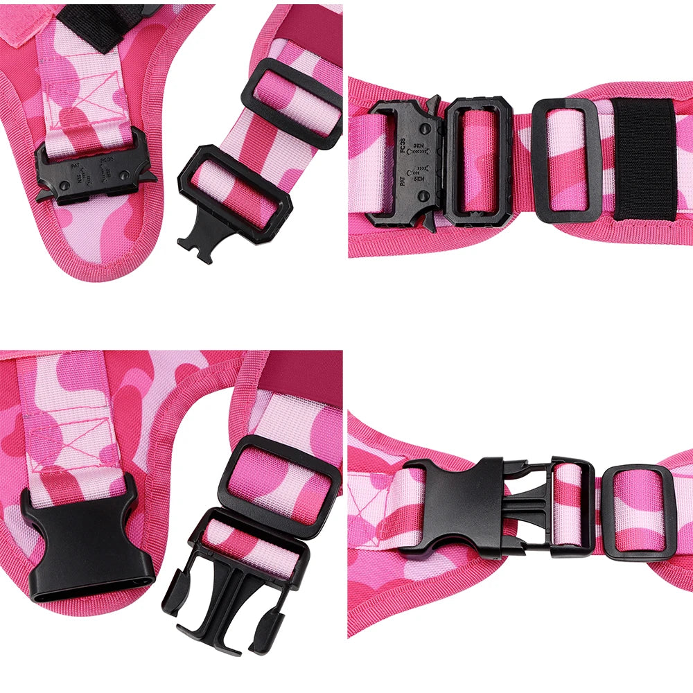 Military Pink Camouflage Dog Harness For Large Medium Dogs Harnesses Leash Adjustable Pet German Shepherd Tactical Training Vest