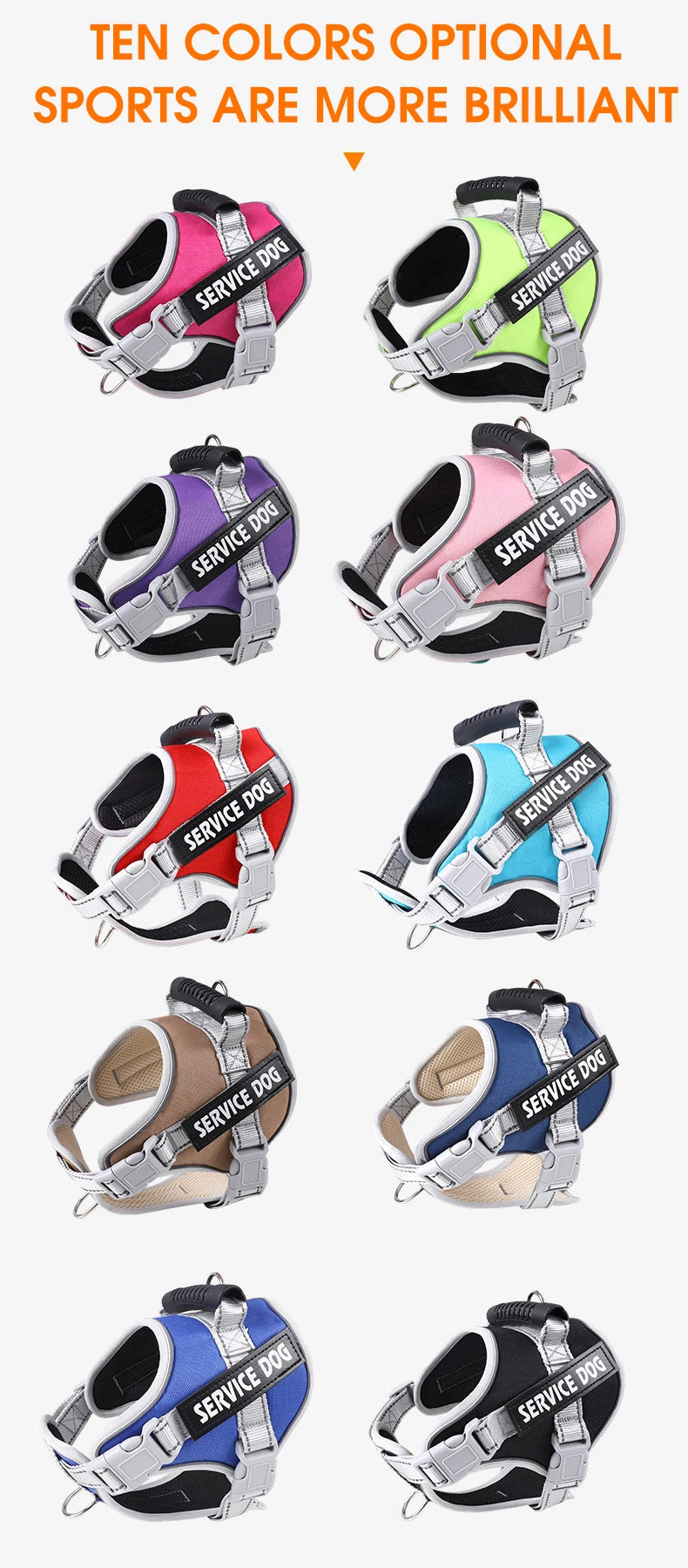 Service Dog Vest Harness No Pull Dog Hook Suitable Large Dog Vest Dog Walking Rope Control Dog Strap Accessories Prevent Loss